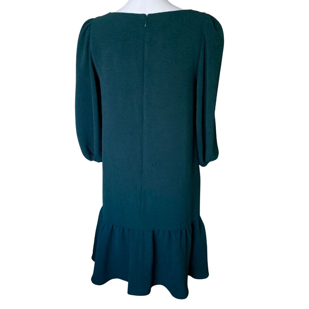 DKNY Puff Sleeve Tiered Midi Dress Dark Green Textured Loose Fit Size 4 - Picture 9 of 14